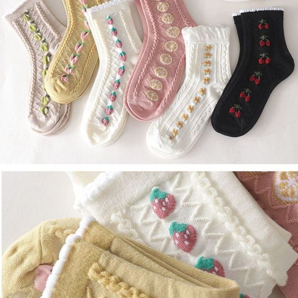 Winter Lollipop Anklet Socks | Strawberry Floral Knit Cotton Lolita Socks - Picture 6 of 9